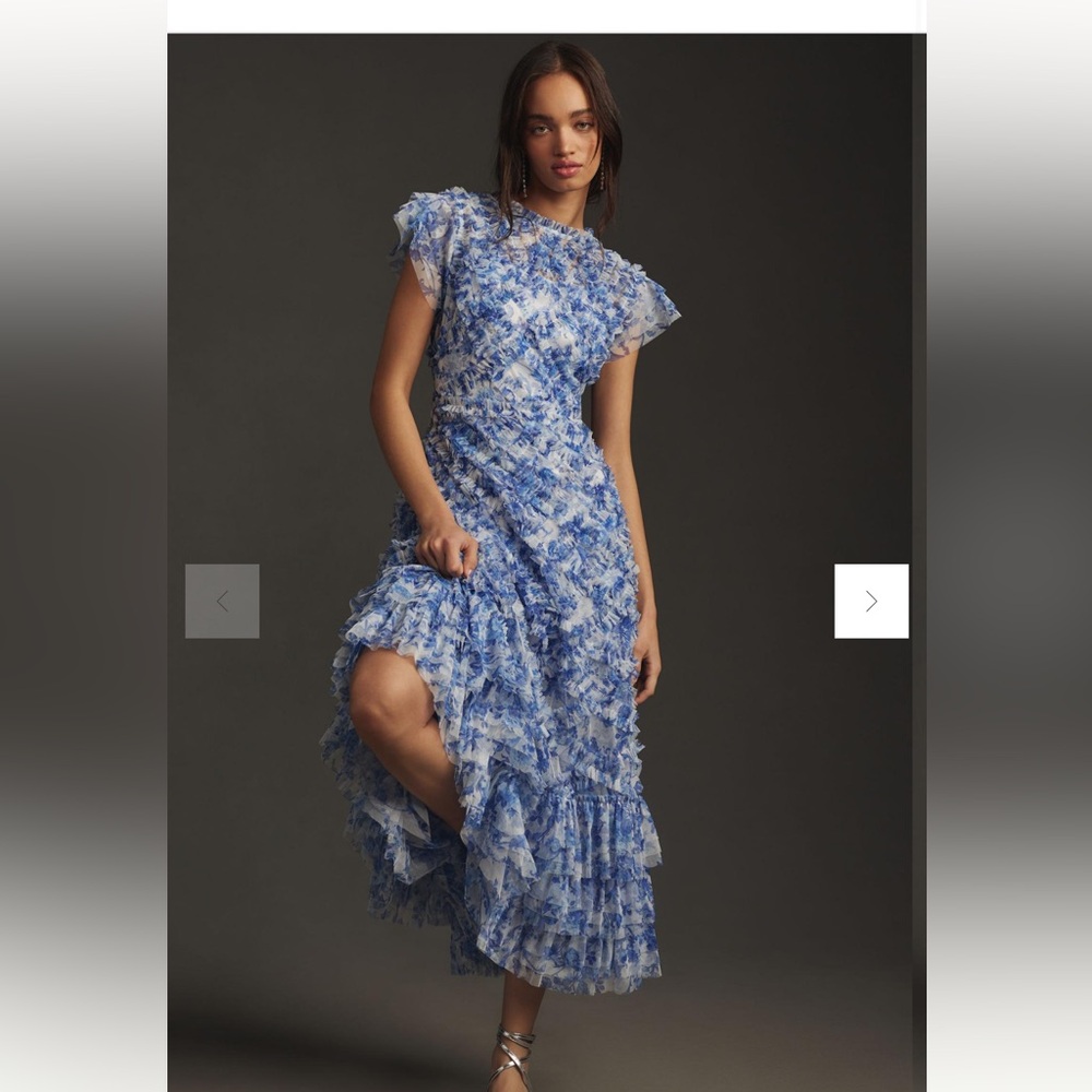 MAC DUGGAL High Neck Ruffle Cap Sleeve Floral Dress
